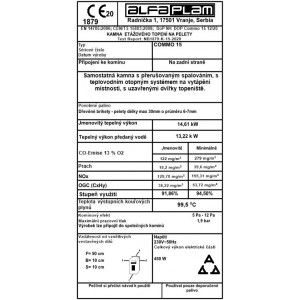 ALFA PLAM, peletová kamna s výměníkem COMMO 15 ECO 15 kW, červená