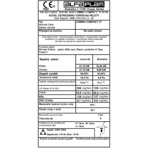 ALFA PLAM, peletový kotel s výměníkem COMMO COMPACT 37 ECO 37 kW